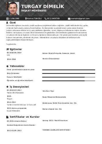 İnşaat Mühendisi Cv Örnekleri cv indir